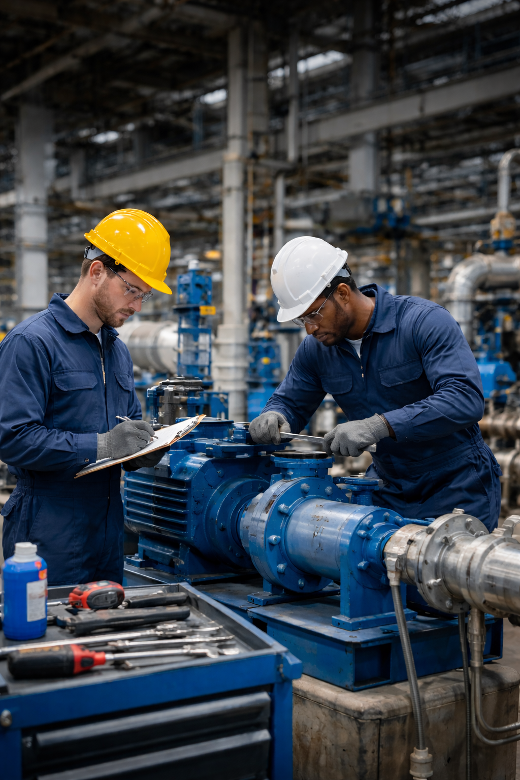 Industrial equipment maintenance including powerpress, compressor, and hydraulic systems